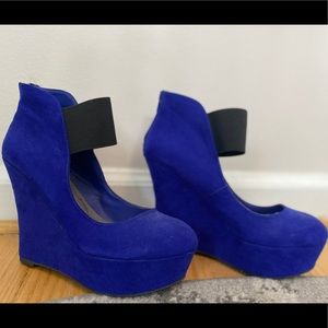 Blue Suede Wedge Heels